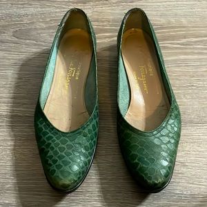 Salvatore Ferragamo Boutique Womens Leather Italy Woven Green Flats Size 6 1/2